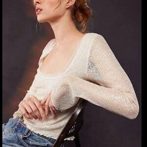 FP Free People Up Late Disco Layering Long Sleeve Top Snow Sparkle Shine Xs